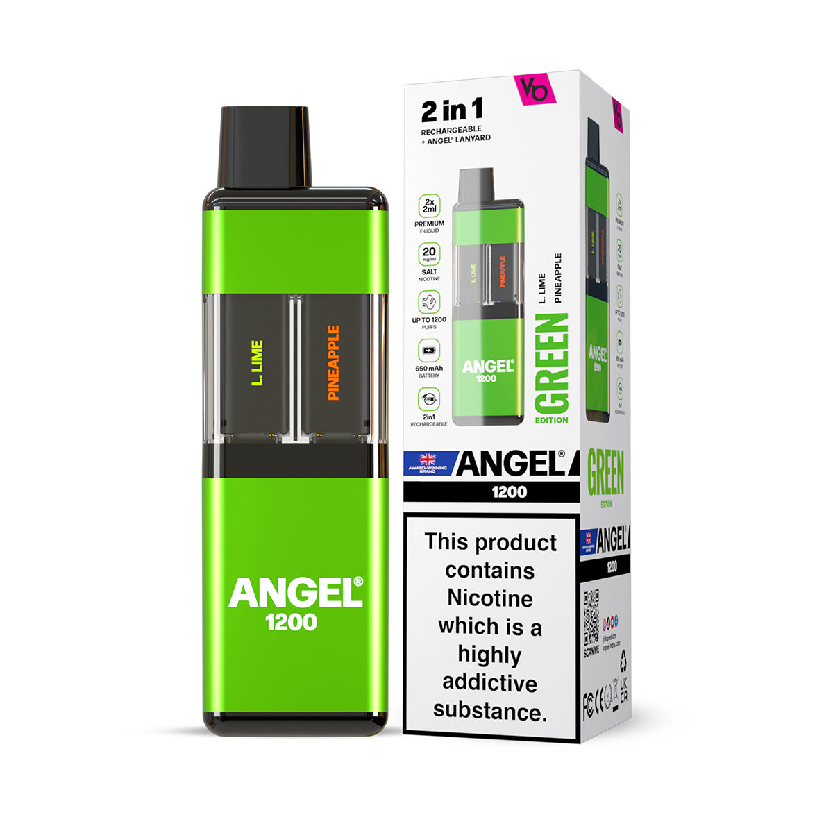Angel® 1200 Reusable 2in1 Vape Kit (20mg)